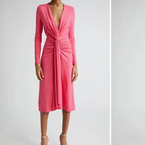 Michael Kors Dresses & Skirts - Micheal Kors Collection bright Pink fit & flare draped plunge neck Midi Dress 0